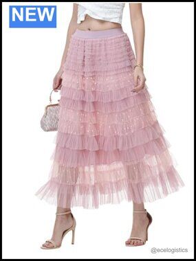 Polka Dot Tulle Maxi Skirt Women Glitter Gradient Layered Tiered Tutu Skirt